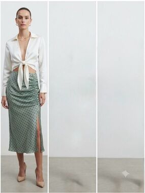 SHEIN Sage Green Polka Dot Side-Slit Midi Skirt